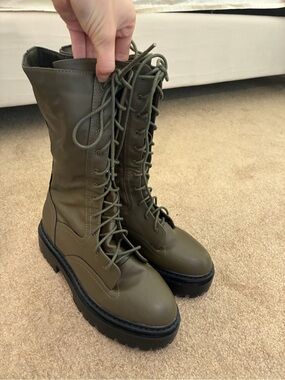 PrettyLittleThing Olive Lace-Up Platform Combat Boots
